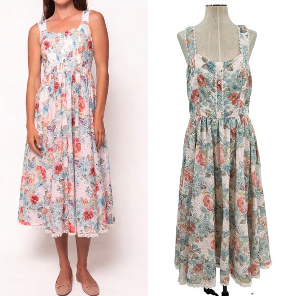 Ivy City Co Penny Tank Midi Dress Floral Print Eyelet Multicolor Size US 8 - Picture 1 of 15